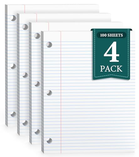 College-liniertes Loseblatt-Papier, 3-Loch-Papier, 20,3 x 26,7 cm, Notizpapier, verstärktes Füllpapier für 3-Ringbinder, liniertes Papier, College-liniert, 100 Blatt/Packung Schreibpapier mit Linien von PINJINGPRO