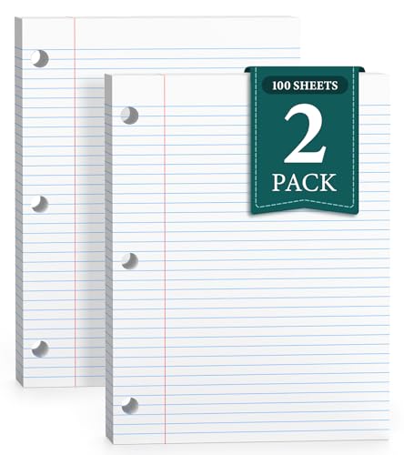 Loseblattpapier, Notizpapier, 8 x 10,5 cm, College-liniertes Papier, 3-Loch-Binderpapier, liniertes Papier für 3-Ringbinder, verstärktes College-Papier, 100 Blatt/Packung Füllpapier (2 Stück) von PINJINGPRO