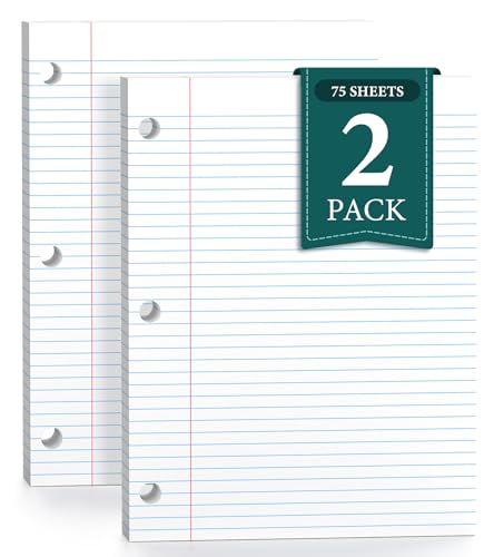 Loseblattpapier, Notizpapier, 8 x 10,5 cm, College-liniertes Papier, 3-Loch-Binderpapier, liniertes Papier für 3-Ringbinder, verstärktes College-Papier, 75 Blatt/Packung Füllpapier (2 Stück) von PINJINGPRO