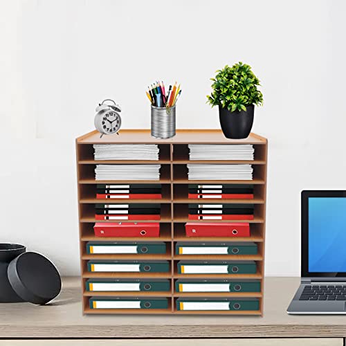 Dokumentenablage 18 Fächer Schreibtisch Organizer Stehsammler Holz Briefablage Vertical Papierfächer Zeitschriftenständer für Zuhause, Büro, Praxis von PIOJNYEN