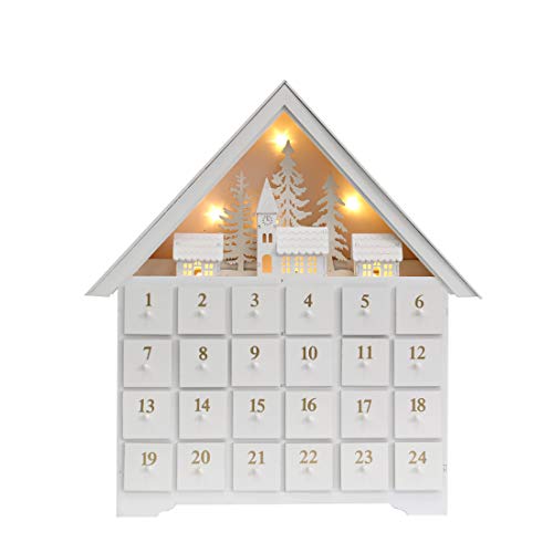 PIONEER-EFFORT Adventskalender aus Holz, 45,7 cm, mit 24 Schubladen und LED-Lichtern, Countdown bis Weihnachtsdekoration von PIONEER-EFFORT