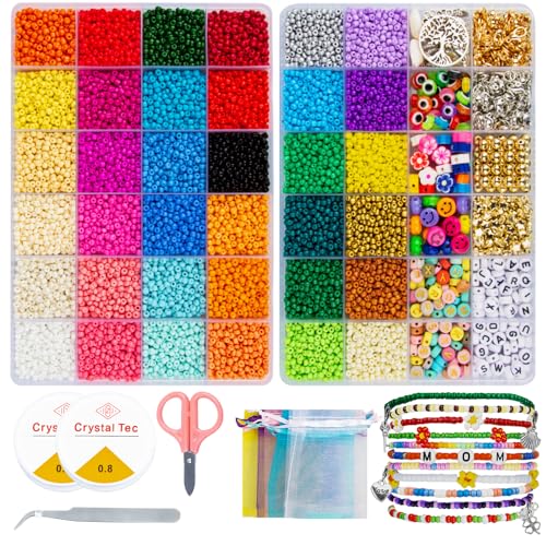 18000 Stück 3mm Glasperlen zum Auffädeln, 36 Farben Glasperlen für Armbänder Erwachsene, Armband Rocailles Perlen Set, Mini Perlenset für DIY Bracelet Making Kit, Feiertage, Geburtstage, Party von PIPIHUA