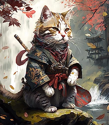 PIPISKY DIY malen nach zahlen erwachsene kinder,Samurai-Tierkatze,Malen nach Zahlen für Erwachsene Kinder für Erwachsene Kunsthandwerk für Home Office,40X50cm von PIPISKY