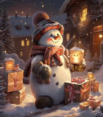 PIPISKY Malen-nach-Zahlen-Set für Erwachsene,Anfänger,Christmas Snowman Delivering Gifts,Digitale Ölgemälde-Kunstwerke,lebendige Farben und Details,40x50cm,Kein Rahmen von PIPISKY