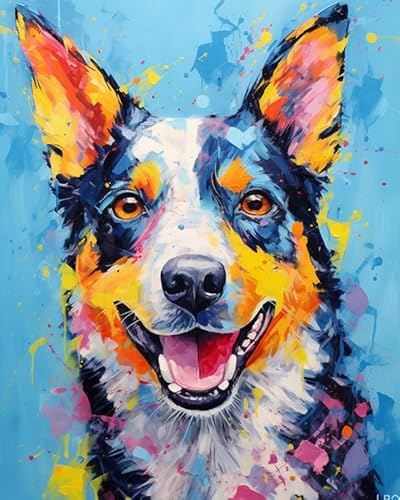 PIPISKY Malen-nach-Zahlen-Sets auf Leinwand,Gemalter Hund,DIY-Ölgemälde-Acrylfarben,Geschenk zur Heimdekoration,40x50cm,Ohne Rahmen von PIPISKY