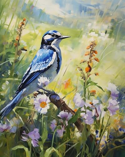 PIPISKY Malen-nach-Zahlen-Sets für Erwachsene,Blauvogel zwischen Blumen,DIY-Einfaches Acryl-Malen nach Zahlen für Kunst und Handwerk,40x50cm,Ohne Rahmen von PIPISKY