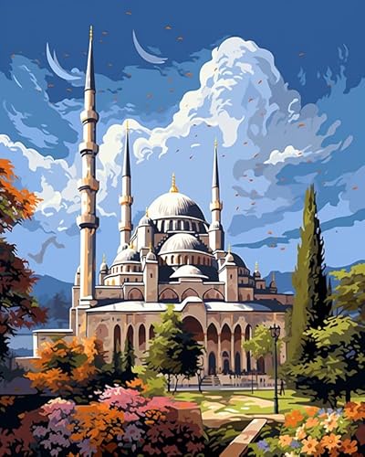 PIPISKY Malen-nach-Zahlen-Sets für Erwachsene,Europäische Moschee,Pixel-Perfektion:Verwandeln Sie Ihren Raum mit digitaler Ölkunst,40x50cm,Ohne Rahmen von PIPISKY