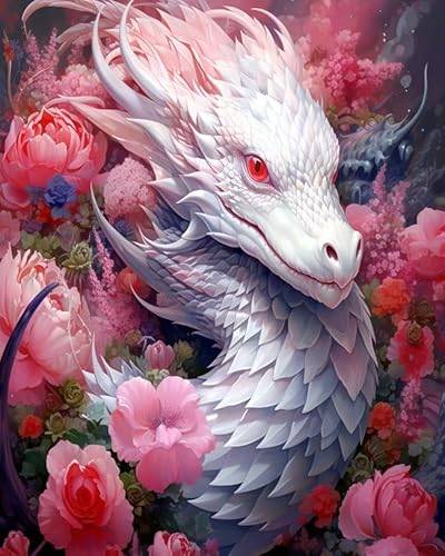 PIPISKY Malen-nach-Zahlen-Sets für Erwachsene,Fantasy-Drache verschanzt zwischen Blumen,Technologie trifft auf Tradition:Werten Sie Ihre Einrichtung mit digitaler Ölkunst auf,40x50cm,Ohne Rahmen von PIPISKY