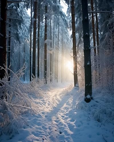 PIPISKY Malen nach Zahlen für Erwachsene,Winter Wald Schnee,DIY-Acrylmalerei-Geschenk, Zeichnung, Malerei zum Entspannen und als Wanddekoration zu Hause,40x50cm,Ohne Rahmen von PIPISKY