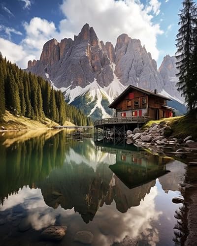 PIPISKY Malen nach Zahlen zum Selbermachen für Erwachsene,Dolomiten, Tal, See,Ölgemälde-Set auf Leinwand für Erwachsene,Kunst-Malset für die Wanddekoration zu Hause,40x50cm,Ohne Rahmen von PIPISKY