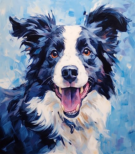 PIPISKY Niedliches Tier-Haustier-Hund-DIY-Acryl-Malset,Oil Painting Style Border Collie,Malen nach Zahlen für Erwachsene,Geschenkset für Hundeliebhaber,40x50cm,Ohne Rahmen von PIPISKY