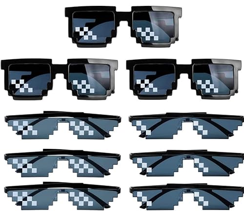 PIQIUQIU 9 Stück Party Sonnenbrille Mosaik Brille Pixel Thug Life Brille Accessoire für Karneval/Fasching Party Cosplay Kostüm Halloween von PIQIUQIU