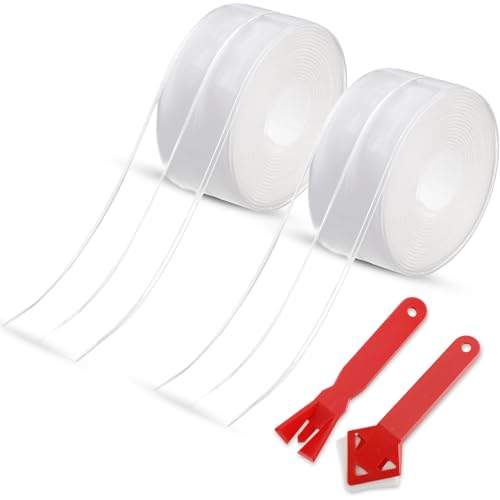 PIWOSGOL 2 Rollen Dichtungsband Selbstklebend, Wasserdicht Transparent Klebeband, Fugendichtungsband mit 2 Klebehilfe, Dichtungsstreifen Abdichtband Dichtband für Küche, Badezimmer, Toilette, Wandecke von PIWOSGOL