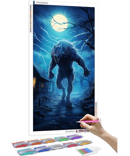 PIXDANCE 5D Diamond Painting Set Full Groß Diamant Kunst Werwolf und Mond DIY Decoration 80x40 cm von PIXDANCE