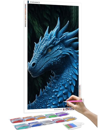 PIXDANCE 5D Diamond Painting Set Full Groß Diamant Kunst blauer Drache DIY Wall Decoration 80x40 cm von PIXDANCE