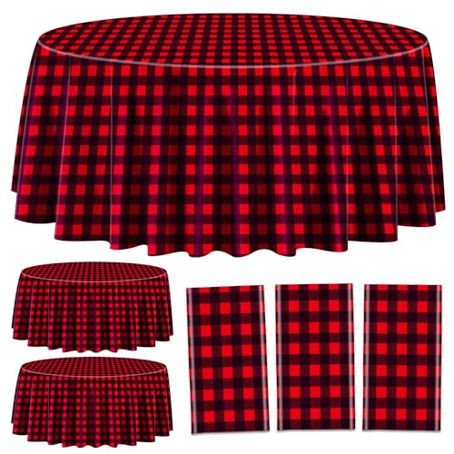 3 Packungen rot und schwarz Karierte Tischdecken für runden Tisch, Buffalo Plaid Tischdecke rot wasserdicht Kunststoff Tischdecke für Picknick Geburtstag Baby Dusche Hochzeit Weihnachten 210 x 210 cm von PIXHOTUL