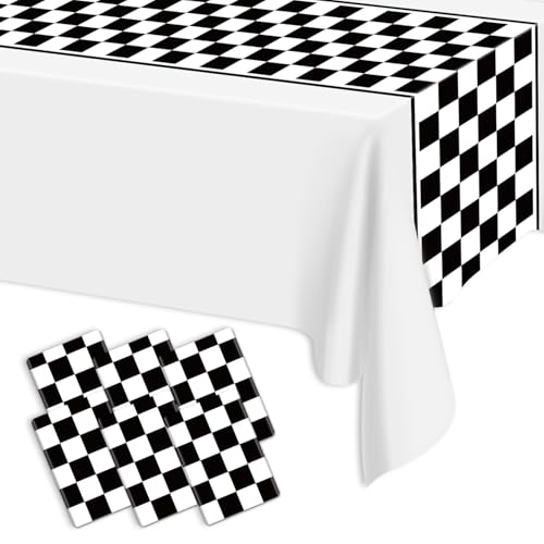 6 Stück schwarz kariert Tabelle Läufer, 35 x 274 cm Kunststoff Einweg-Tabelle Läufer für Racing Car Party, Zwei schnelle Kinder Junge Geburtstag Party Baby Dusche Hochzeit Zubehör von PIXHOTUL