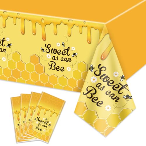 Biene Baby Dusche Dekorationen, 4 Stück Biene Tischdecke für Baby Dusche Hummel Geschlecht Reveal Kindergeburtstag, Sweet As Can Bee Kunststoff Tischdecke, 130 x 220cm von PIXHOTUL