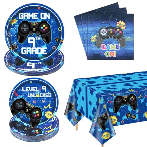 61 Stück Video Game Party Supplies 9. Geburtstag Video Game Party Dekor Papier Teller Servietten Video Game Tischdecke Gaming Party Favors für Jungen 9. Geburtstag Party, serviert 20 (9 Jahre, 20) von PIXHOTUL