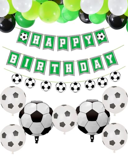 PIXHOTUL Fußball Party Zubehör Fußball Happy Birthday Banner und 47 Stück Fußball Thema Luftballons für Kinder, Jungen, Fußballfan-Geburtstagsfeier von PIXHOTUL