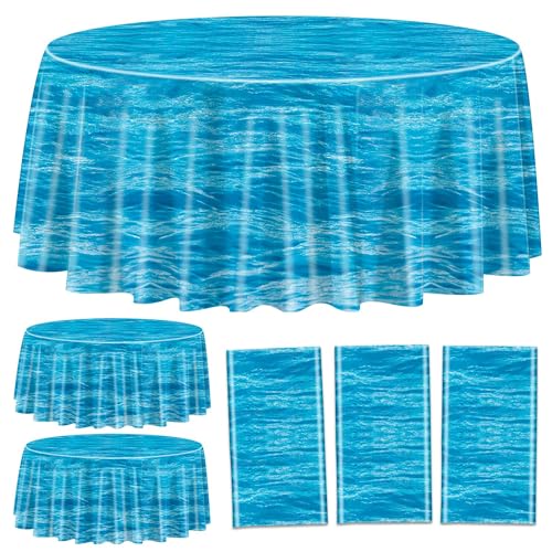 Packung mit 3 runden Ozean Wellen Tischdecken 210 x 210 cm Unter dem Meer Party Dekorationen Ozean Tischdecke Wasserdruck Tischdecke für Ozean Themen Party Dekorationen Strand Pool Geburtstag Party von PIXHOTUL