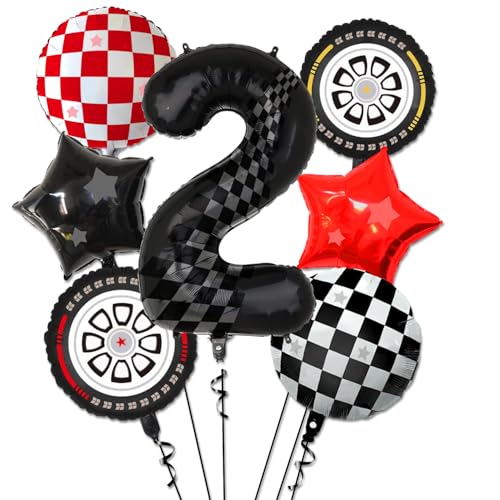 Race Car Balloons - 2nd Birthday Balloons Number 2 Balloon, Star Balloons, Checkered Balloons, Helmet Balloon, Tire Balloons, 2nd Birthday Decorations for Boys Race Car Birthday Party Supplies von PIXHOTUL