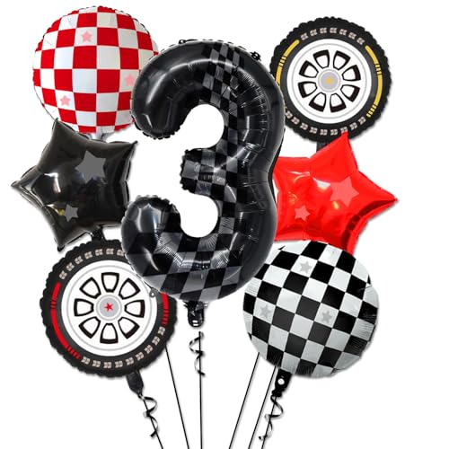 Race Car Balloons - 3rd Birthday Balloons Number 3 Balloon, Star Balloons, Checkered Balloons, Helmet Balloon, Tire Balloons, 3rd Birthday Decorations for Boys Race Car Birthday Party Supplies von PIXHOTUL