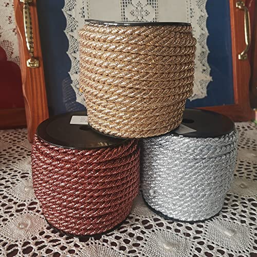 MM.8 MT.20 Lurex geflochtene Kordel – 3-strängig, 70% Baumwolle, 30% Lurex | Hohe Bruchfestigkeit, ideal für kreatives Nähen, Heimdeko & Handwerk (Gold Lurex) von PIZZITALIANI LACES & RIBBONS SINCE 1953