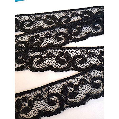 PIZZITALIANI Spitzenband SCHWARZ Höhe 4cm X 20m - Spitzenbordüre, Valencienne Spitzenborte weiche, Tüll Spitze, mit Blumenmuster für Hochzeitsgeschenke Kreatives Nähen Schneiderei Dekorationen von PIZZITALIANI LACES & RIBBONS SINCE 1953