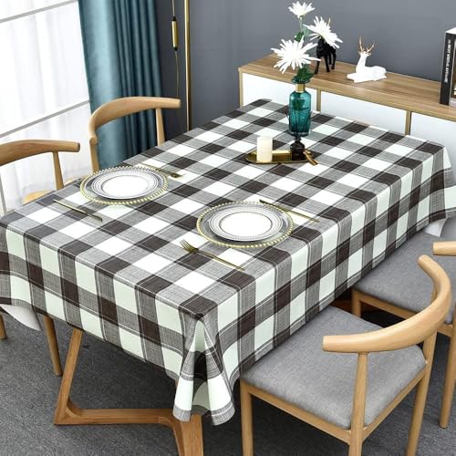 Rechteckige Tischdecke im schlichten Stil, blau-weiß-grau, kariert, für drinnen und draußen, Küchentischdecke, Dekoration, ZBQ8319 (4), 140,180 cm von PIZZZENO