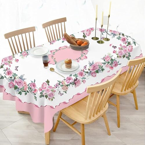 Rechteckige Tischdecke mit Rosenblüten, Hochzeitsdekoration, Tischdecke, Feiertags-, Party- und Esszimmerdekoration, weiß, 85 x 85 cm, 33 x 33 Zoll von PIZZZENO