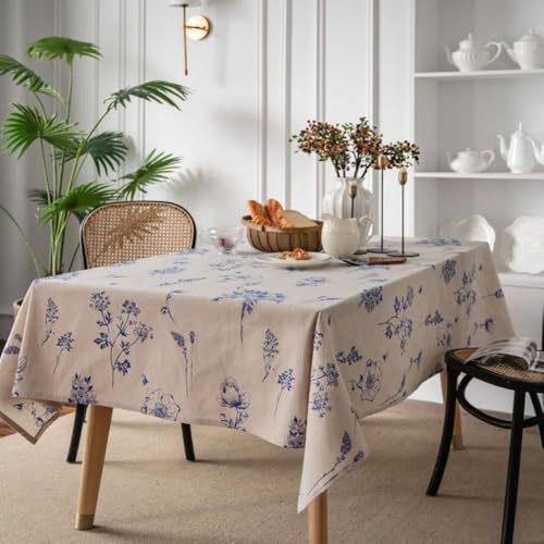 Tischdecke aus Baumwollleinen, pastoraler Stil mit blauem Blumendruck, Skizze, Tischdecke, Couchtisch-Dekoration, für den täglichen Gebrauch zu Hause, Blaue Bienenblumen, 60 x 60 cm von PIZZZENO