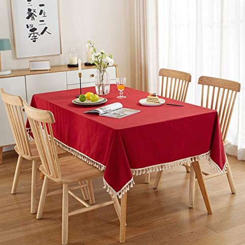 Tischdecke aus Baumwollstoff mit Quastennähten, waschbar, für Partys, Essen und Bankette, Dekoration, luxuriöse Tischdecke, rot, 110 x 110 cm von PIZZZENO