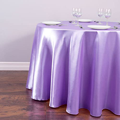 Tischdecke für Hochzeiten, Satin, Tischdecke, Überzug, rund, für Hochzeit, Party, Dusche, Geburtstag, Bankett, Dekoration, Zuhause, Esstisch, Hellviolett, 145 cm, 57,09 Zoll von PIZZZENO