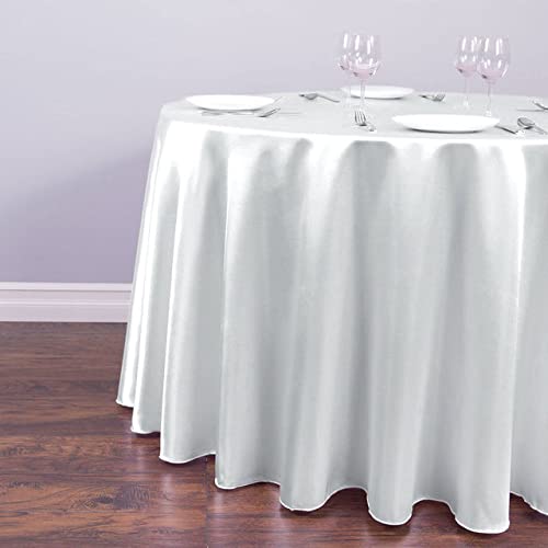 Tischdecke für Hochzeiten, Satin-Tischdecke, rund, für Hochzeit, Party, Dusche, Geburtstag, Bankett, Dekoration, Zuhause, Esstisch, Silber, 180 cm, 70,86 Zoll von PIZZZENO