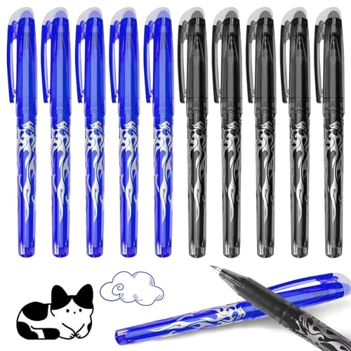 PKCHYE Radierbarer Kugelschreiber,10 Stück 0.5mm Stift Radierbarer Tintenroller Tintenroller Radierbar Friction Stifte für Schulsachen Bürobedarf Schwarze Blau von PKCHYE