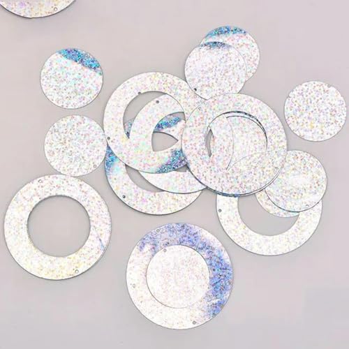 100 g, 50 mm, glitzernd, silberfarben, große Pailletten zum Nähen, flache Rückseite, runde Pailletten zum Basteln von Kleidern, 50 mm, silberfarben, rund von PKINN