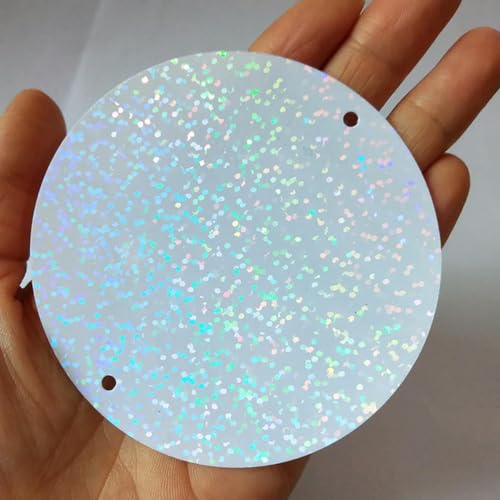 Große, runde Pailletten, 80 mm, flache Hologramm-Pailletten, 2 Löcher an der Seite, Weiß, 20 Stück von PKINN