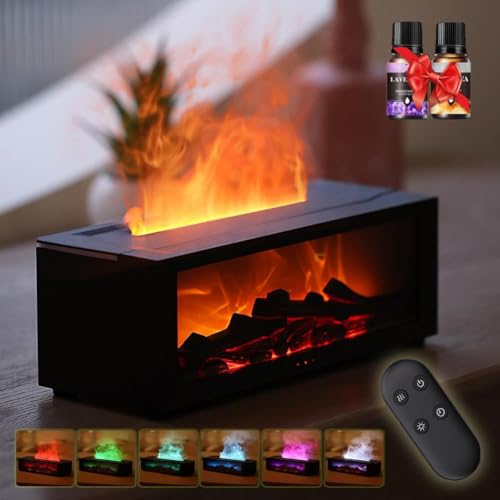 PKKP Aroma Diffuser Kamin, Flammen Aroma Diffuser, 150ML LED Kamin Bonfire Diffuser mit 7 Farben Licht und Timer, Fireplace Diffuser mit Fernbedienung, DuftöL Diffuser für Zuhause Büro (Schwarz) von PKKP