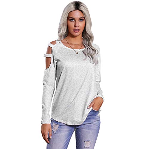 PKYGXZ Damen Stoff trägerloses T-Shirt Langarm Top Top Loose Pullover Tops Casual Blusen Mode Sport Shirts Sexy T-Shirt von PKYGXZ