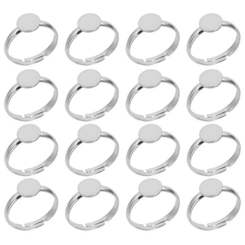 16pcs 12mm Ringrohling Basen Edelstahl Cabochon Ring Lünette Rohlinge Fingerringe Verstellbar Cabochon Fingerring Komponenten Flache Runde Pad Ring Basis Ergebnisse für DIY Schmuck Machen, 2 Farben, B von PLABBDPL