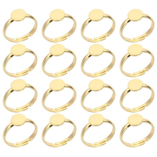 16pcs 12mm Ringrohling Basen Edelstahl Cabochon Ring Lünette Rohlinge Fingerringe Verstellbar Cabochon Fingerring Komponenten Flache Runde Pad Ring Basis Ergebnisse für DIY Schmuck Machen, A von PLABBDPL