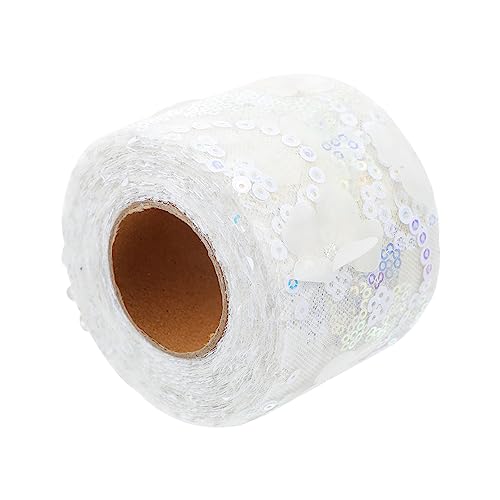 PLAFOPE 1 Rolle Dekoratives Tüllgewebe Bänder zum Verpacken von Geschenken Hochzeit Spitzenbesatz seidenband ribbon Schleifenband selber machen besticktes Paillettenband Polyester Weiß von PLAFOPE