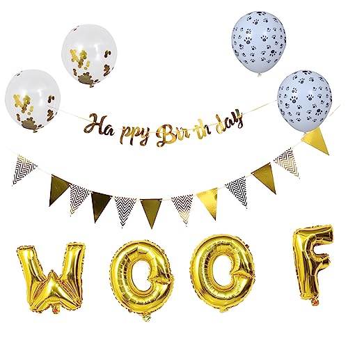 PLAFOPE 1 Satz 18 Stück Hundegeburtstagsdekoration Ballons und Banner Dekorationen für die Geburtstagsfeier eines Hundes Aluminiumfolie Luftballons Geburtstagsbanner für Hunde Partyballons von PLAFOPE