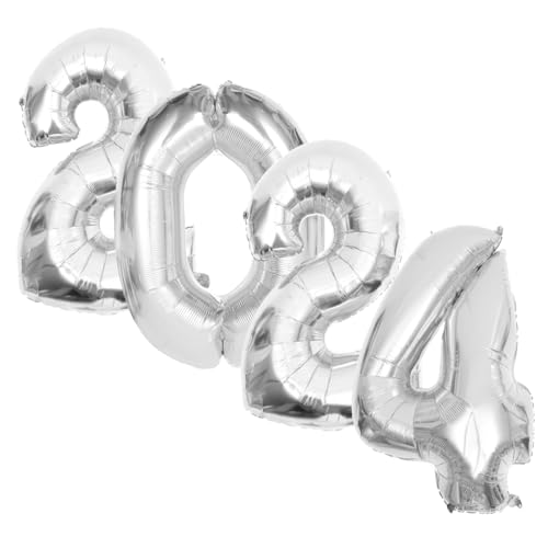 PLAFOPE 1 Set 2024 Neujahrsornamente Splitter 2024 Ballonzahlen 2024 Aluminiumballons Splitter Helium Zahlenballons 2024 Ballons Goldfolie Heliumballons Für Silberne Aluminiumfolie von PLAFOPE