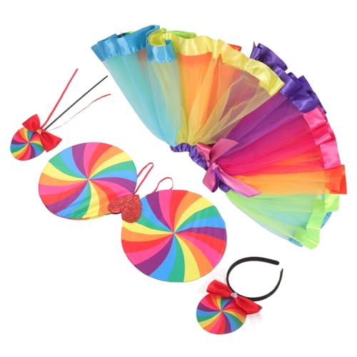 PLAFOPE 1 Set Regenbogen Party Dekorationen Kostüm Für Kinder Regenbogen Party Performance Requisiten Cosplay Party Regenbogen Flügel Regenbogen Stirnband Regenbogen Cosplay von PLAFOPE