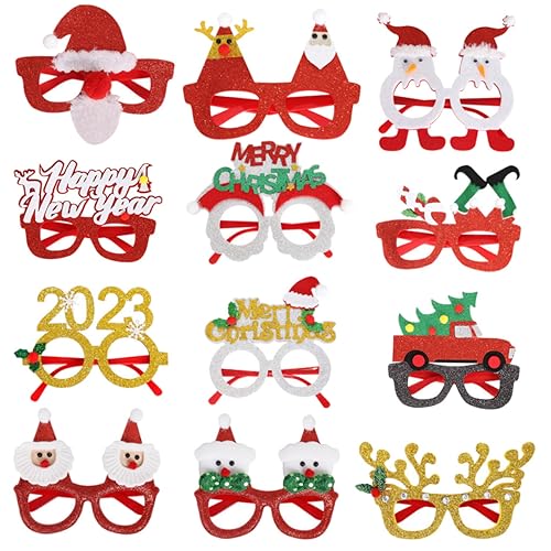 PLAFOPE 12St Requisiten für Weihnachtsfotos Party-Brillen-Requisiten weihnachtsglitzer party brille weihnachts party weihnachtsbekleidung Weihnachtsfoto-Requisiten lustige brille Vlies von PLAFOPE