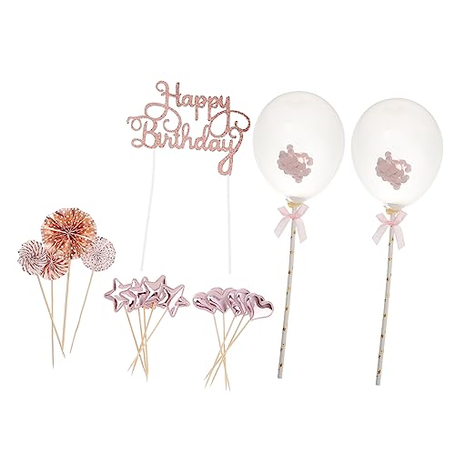 PLAFOPE 17st Kuchenstangen Alles Zum Geburtstag Topper Goldene Kuchendekoration Fächerdekorationen Ballon-dessert-topper Mit Pailletten Cupcake-topper Party-kuchen-picks Rose Gold Pu von PLAFOPE