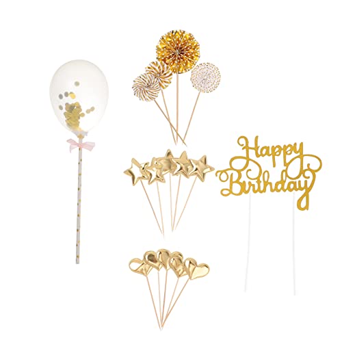 PLAFOPE 17st Kuchenstangen Goldene Kuchendekoration Dekorativer Aufsatz Geburtstagsstern Kuchen Luftballons Konfetti-ballon-kuchen-picks Tortenverzierung Zum Geburtstag Kuchen-kit Papier von PLAFOPE