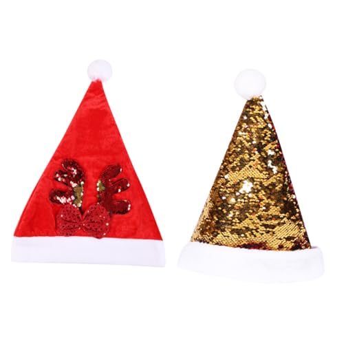 PLAFOPE 2 Stk Pailletten-weihnachtsmütze Glitzernde Weihnachtsmützen Pailletten Weihnachtsmützen Plüsch-weihnachtsmütze Weihnachtskostüme Hut Weihnachtsmann-pom-hut Weihnachten Stoff von PLAFOPE